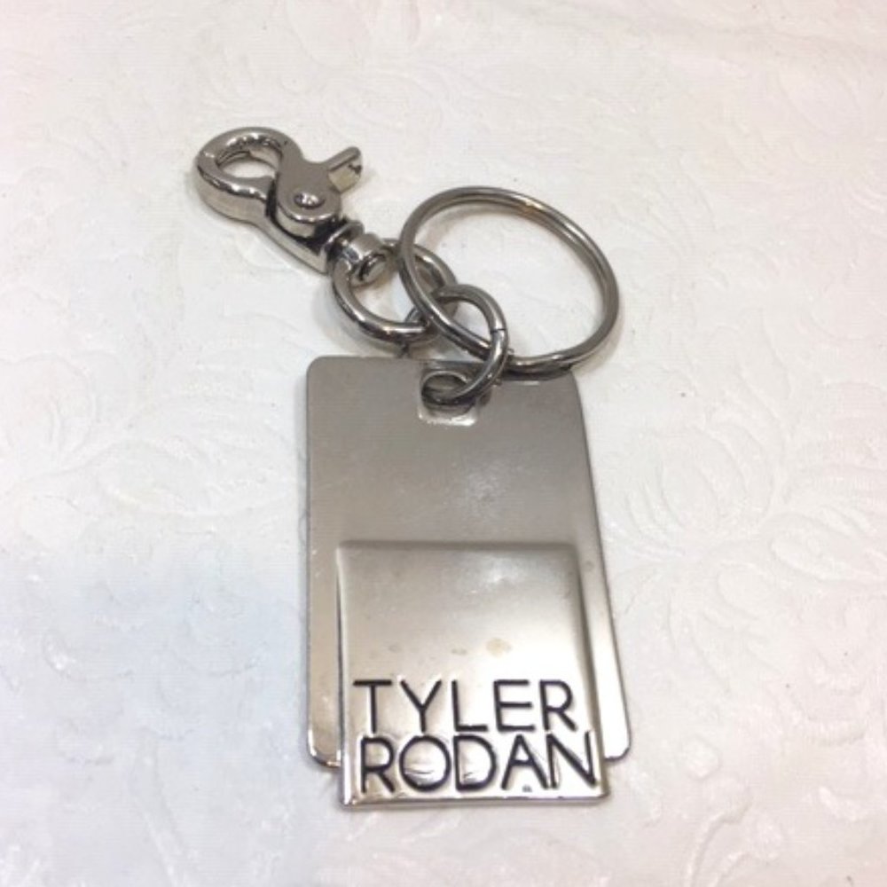 Tyler Rodan Logo Silver Toned Keychain Purse Charm 2.5"x1.5"